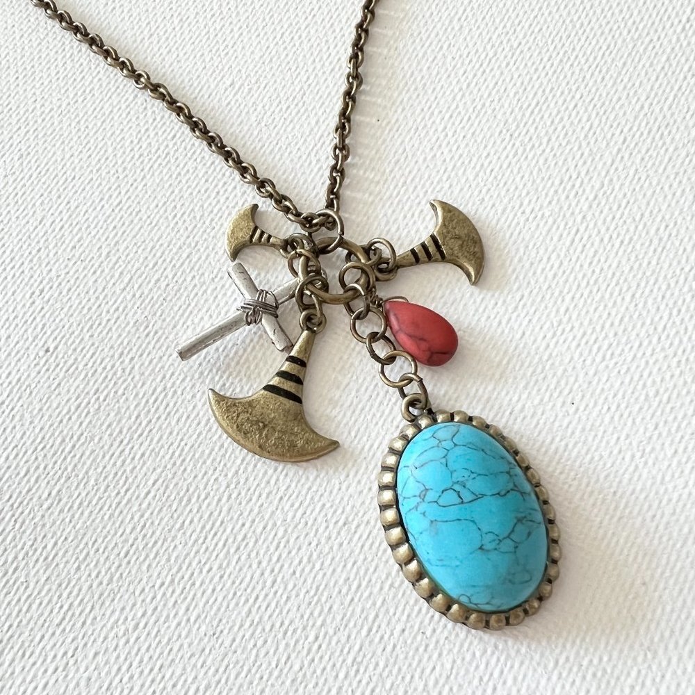 Cross Turquoise Charms Pendant Necklace